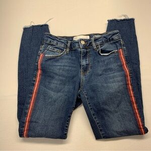 Zara Blue Ankle Cropped Jeans with Red Accents Size 4